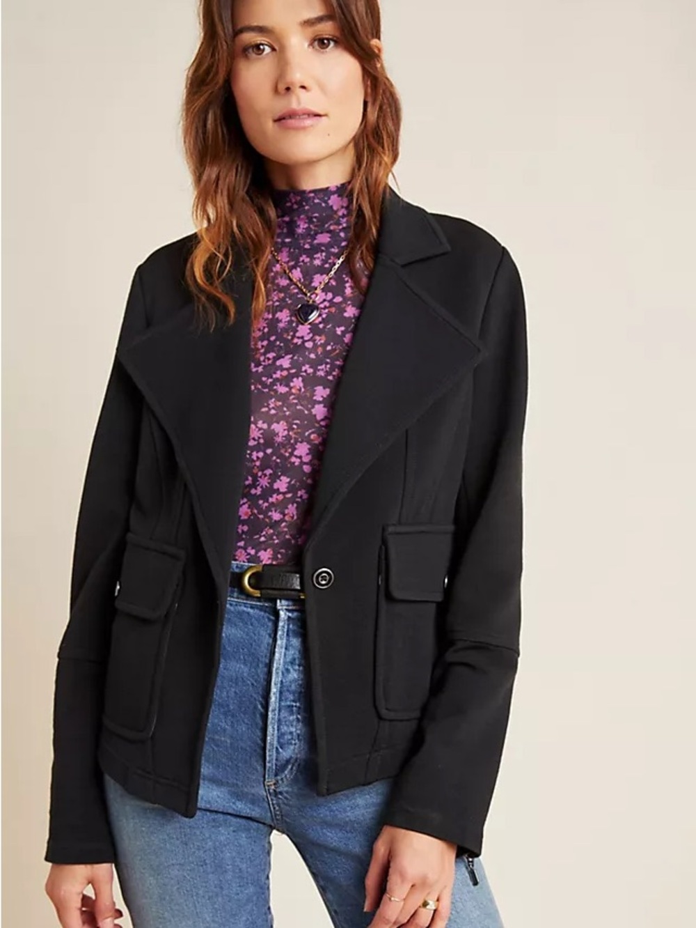 Anthropologie Sylvia Surin Moto Blazer Womens Small Black‎ Ponte Knit Ribbed